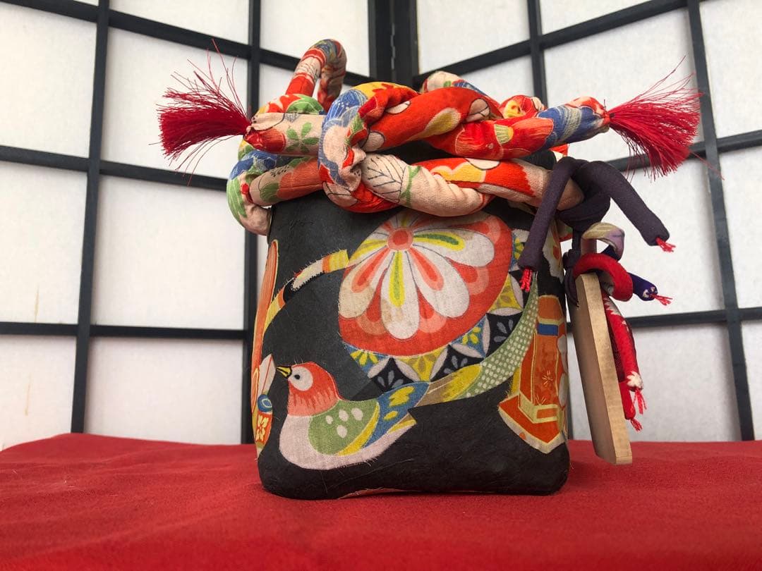 一閑張り　一閑張りバック　正絹古布　Dole 犬張子　ヴィンテージ