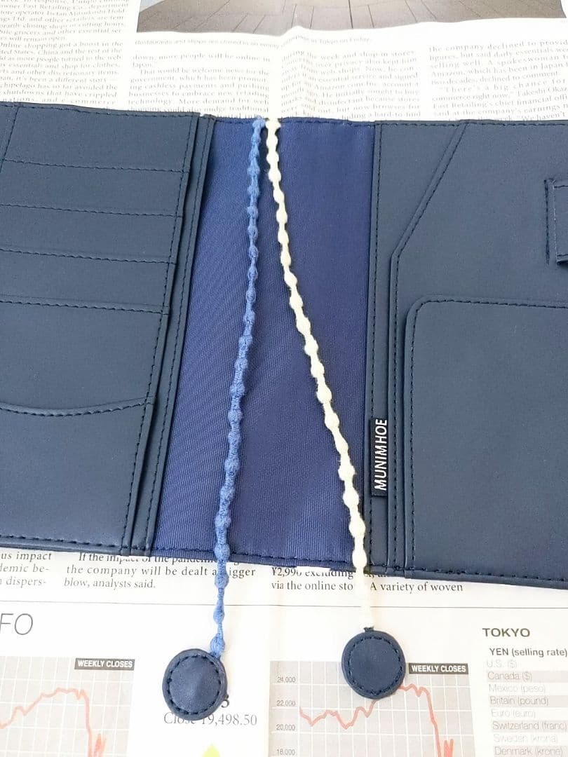 A6ハンドメイド　タンバリン　手帳カバーケース　ネイビー　ミナペルホネン好きな方