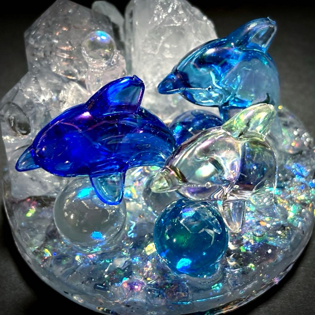 ✨イルカとキラキラ海✨オルゴナイト✨オブジェ✨アクアマリン✨水晶✨