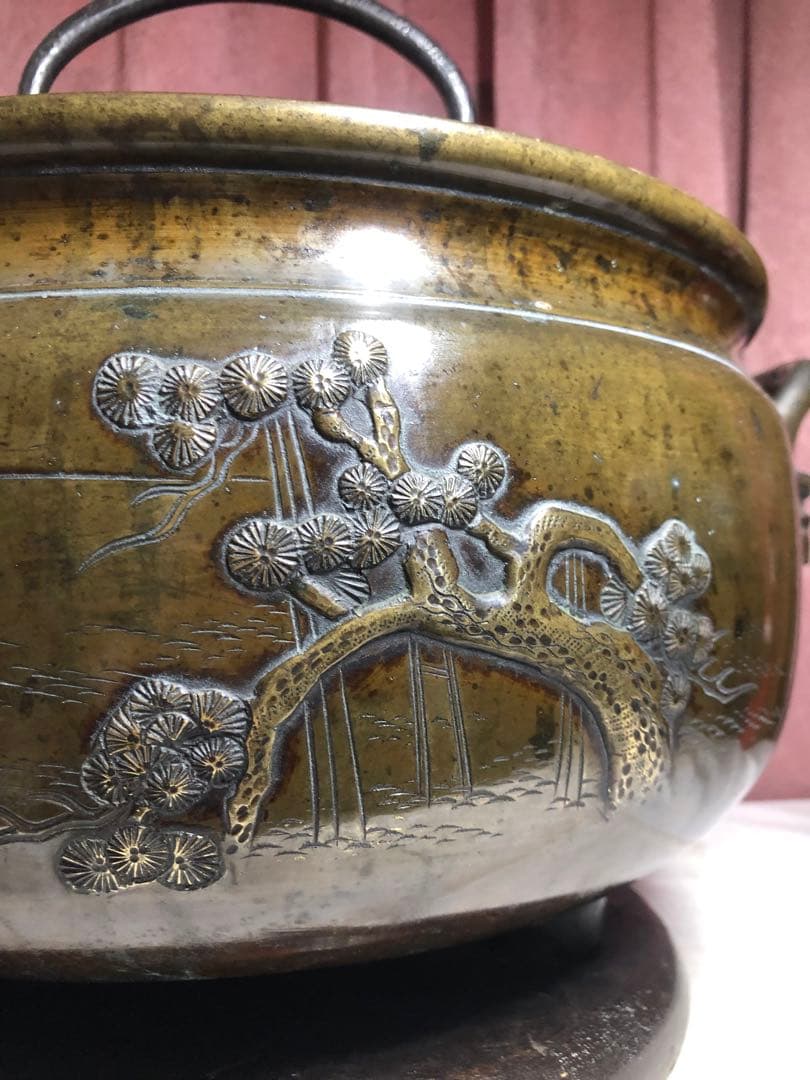 茶道具：明治時代火鉢、伍德2点セットです、骨董、最大直径45cm