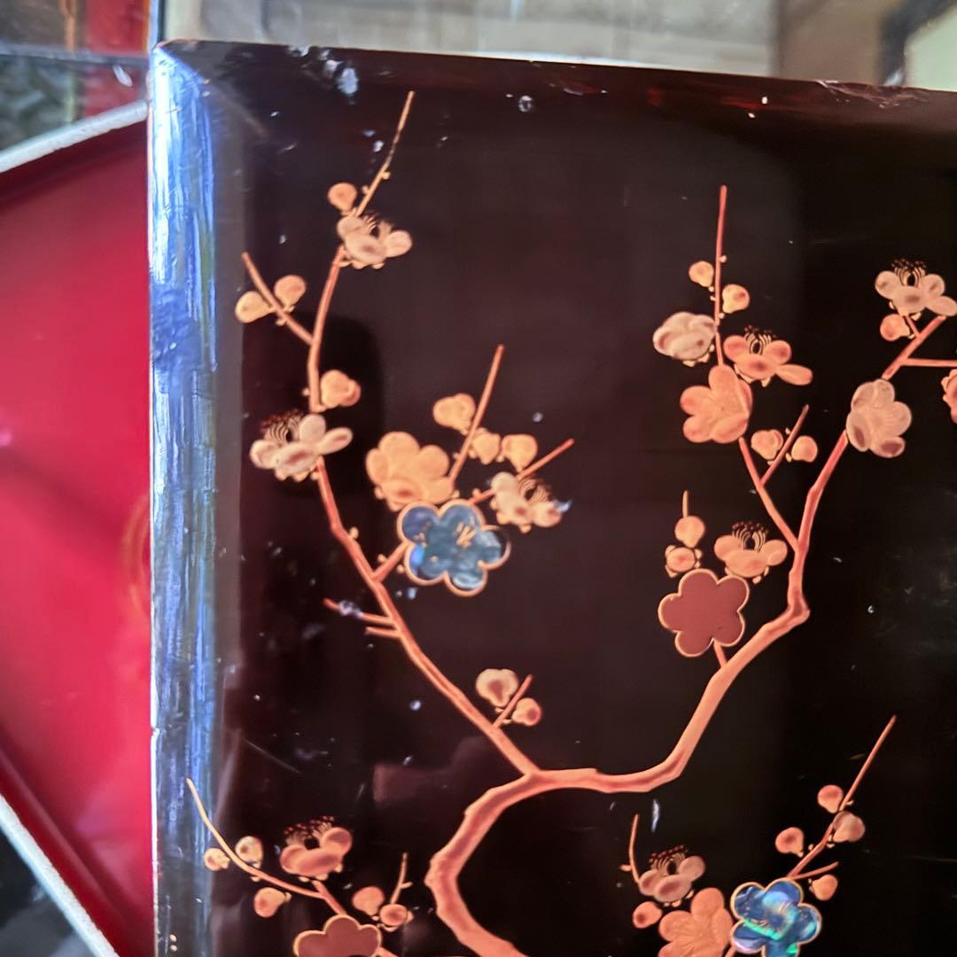 2233様感謝‼️梅を愛す‼️JAPAN螺鈿蒔絵時代ニ段重箱GOLD❌黒天然木本漆