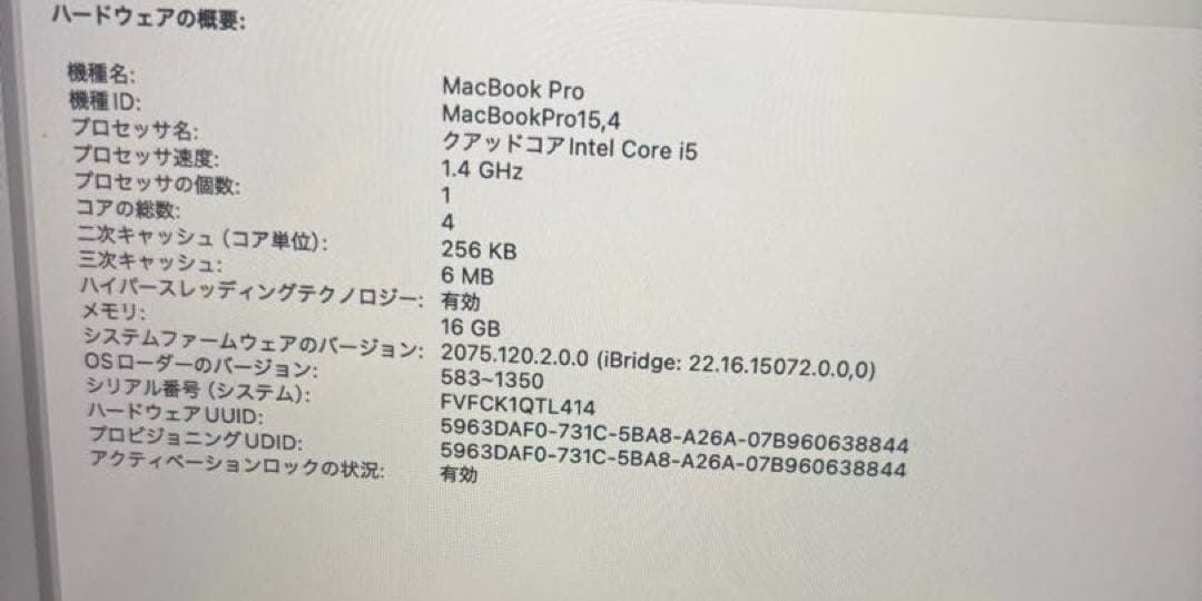 MacBook Pro 2019モデル　13インチ　メモリ16GB