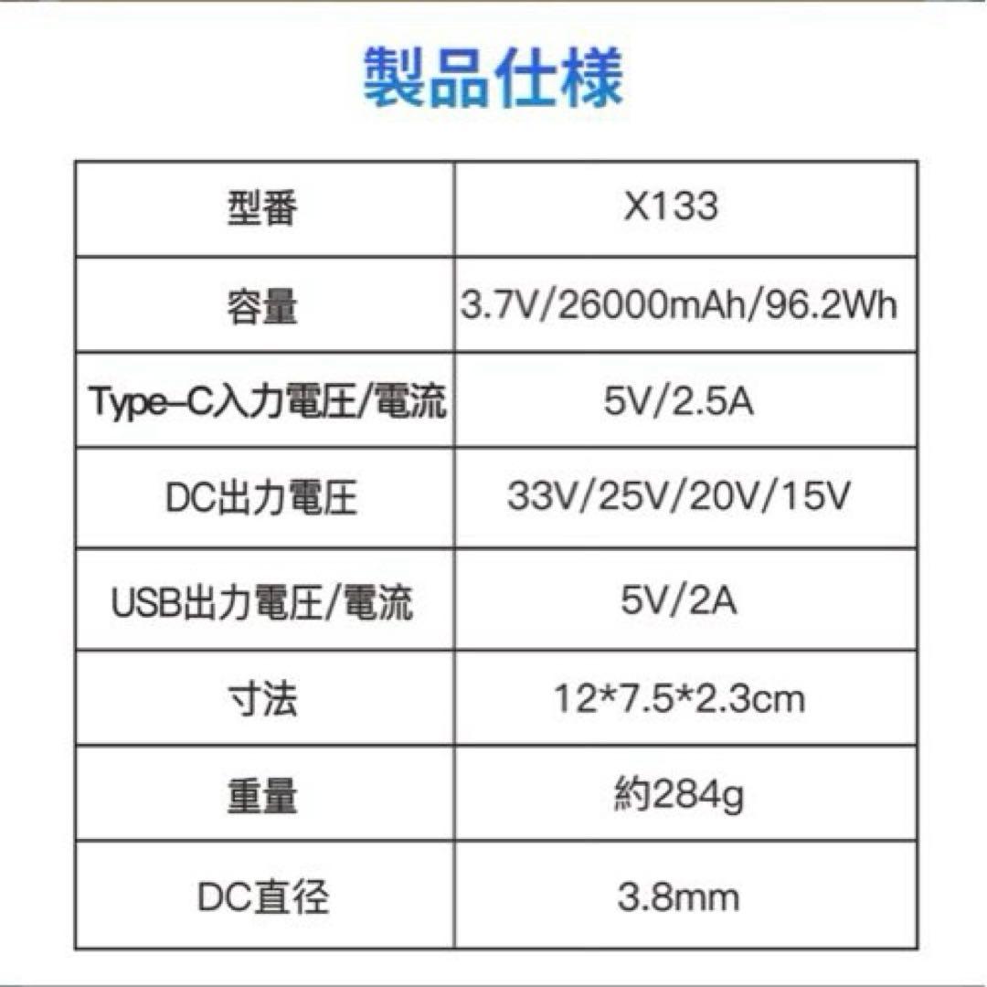 新品✨空調服高出力 33V 大容量 バッテリーセット4段階風速調整