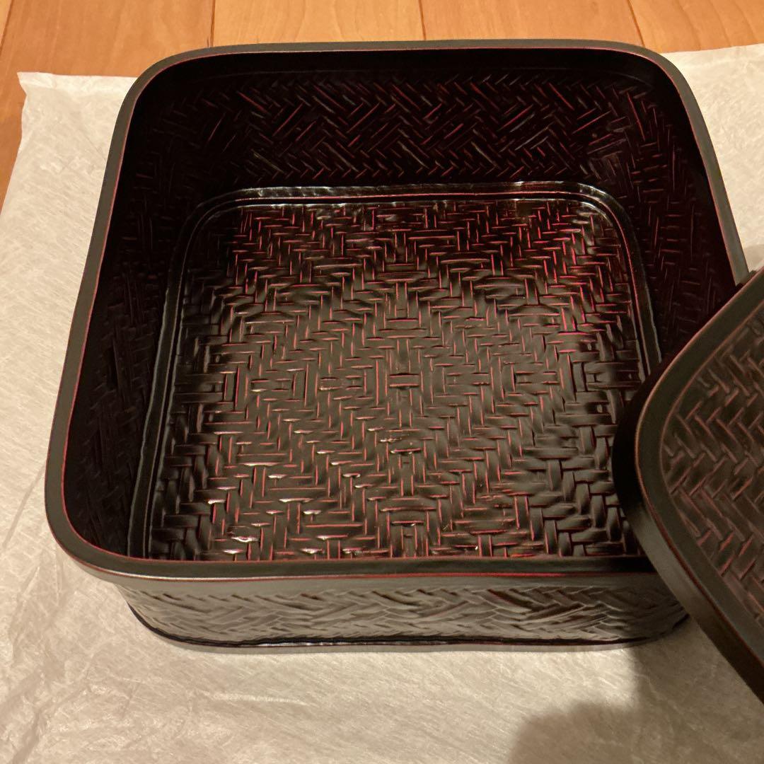 九監の藍胎漆器 重箱 黒 赤