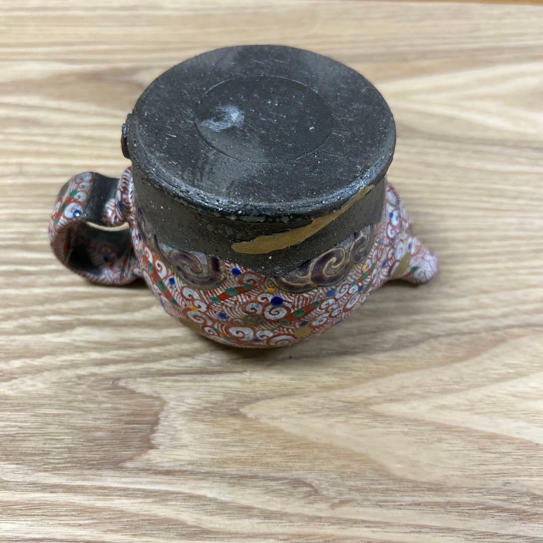 希少　作家　人気陶芸作家　苧坂恒治作　渦赤絵　総手描き　取手付き片口　1点もの