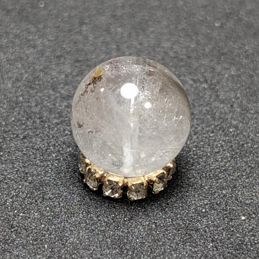【白金色の結晶が素敵】プラチナルチルクォーツ 一点物 9ミリ 粒売り 貫通穴あり