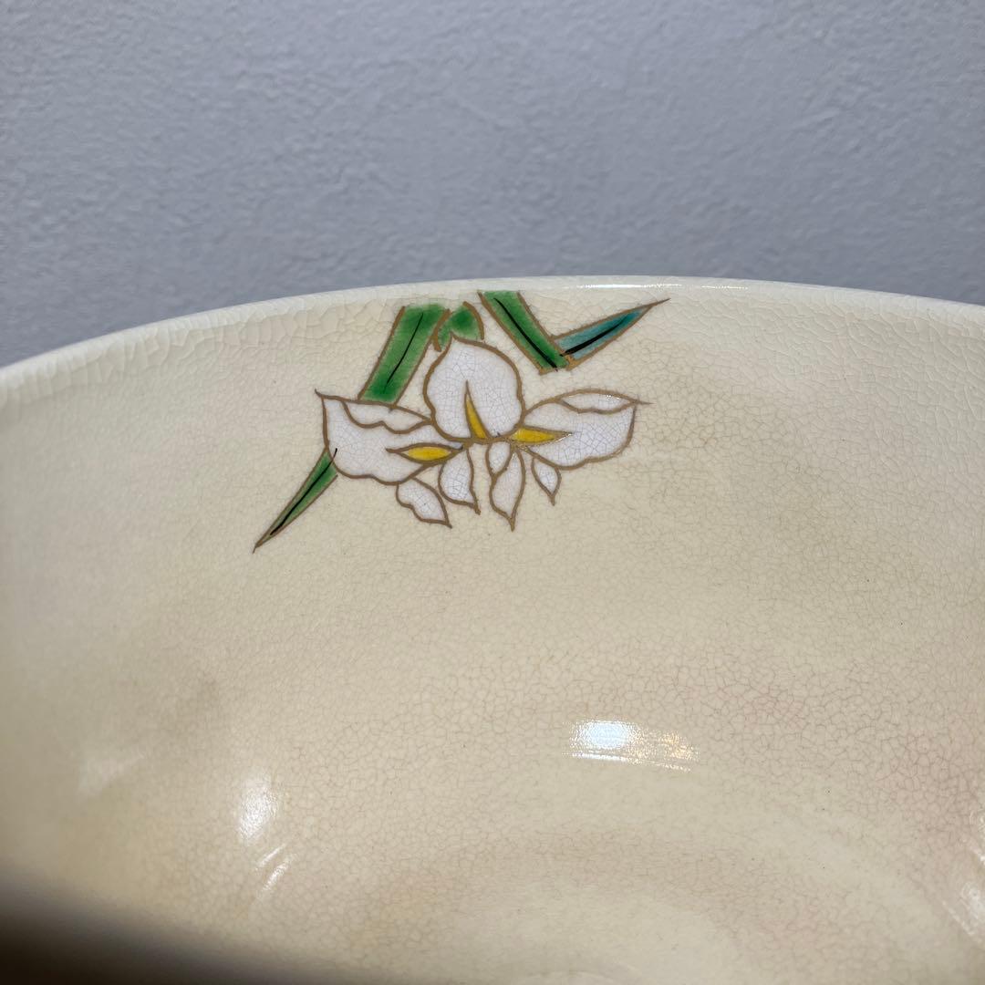 D-5 茶道具 京焼 抹茶碗 菖蒲（あやめ）図 描き込み 桐箱入り（御茶盌）