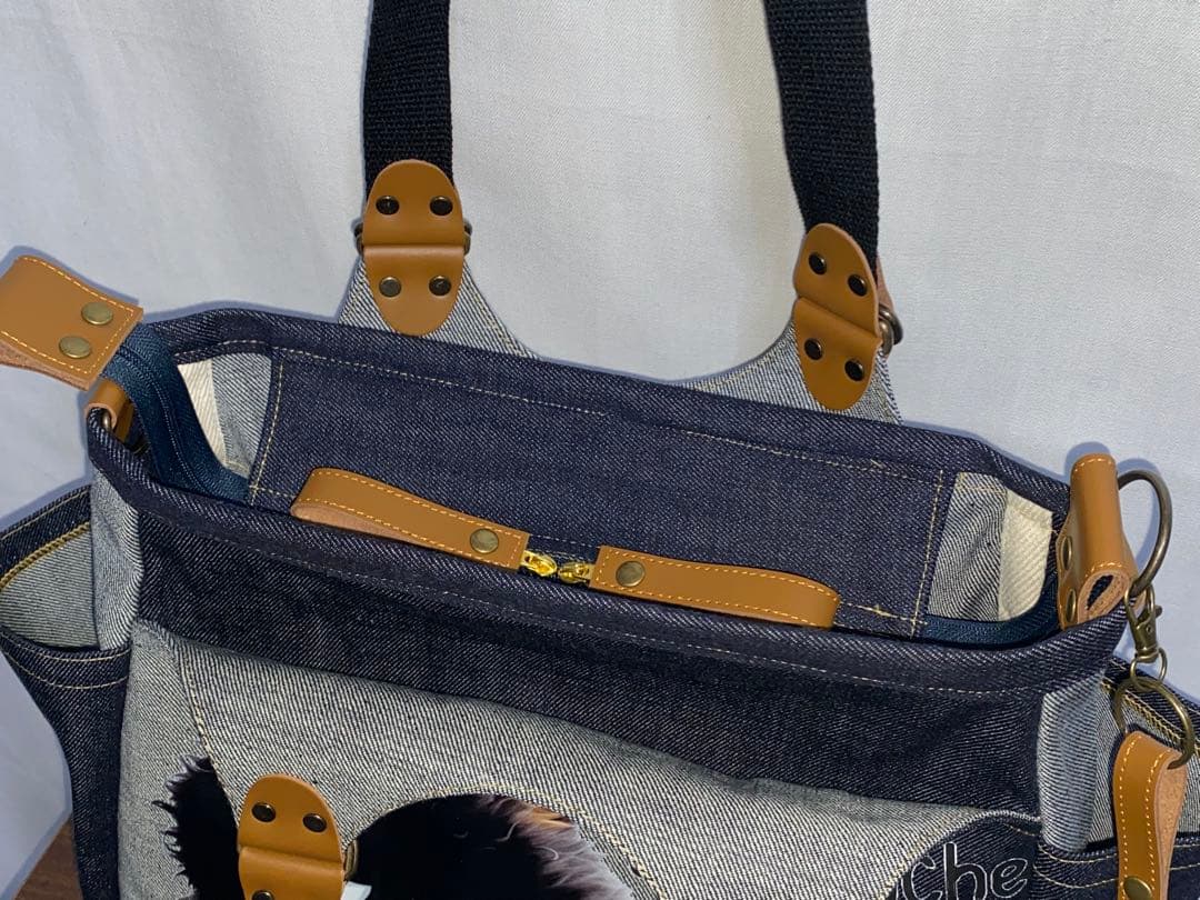 ☆ハンドメイド☆岡山デニム☆黒ネコ☆リュック対応☆4wayあおりバッグ