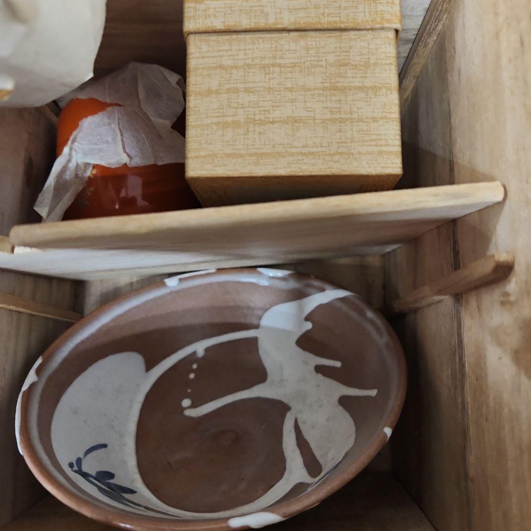 茶道具セット 青色茶碗 緑色茶入れ　未使用