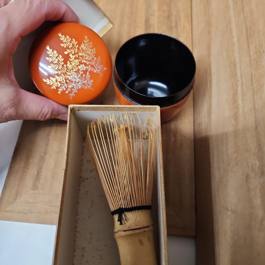 茶道具セット 青色茶碗 緑色茶入れ　未使用