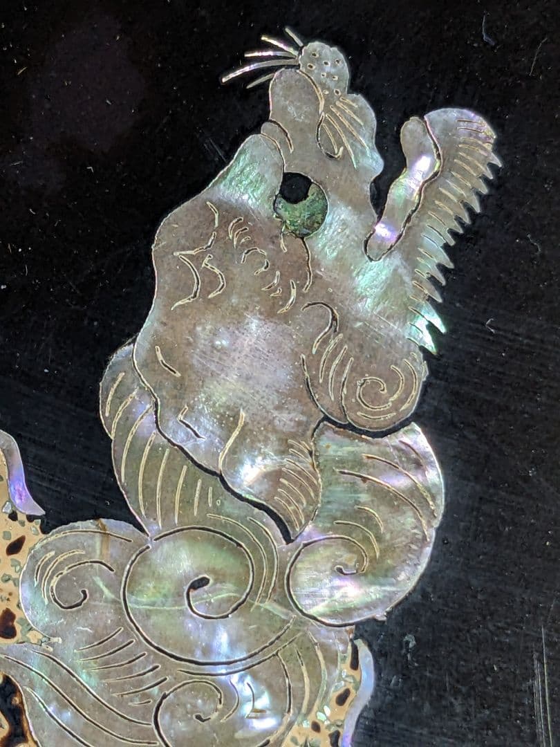 ♦希少！ 書画 掛け軸 骨董品 開運 縁起物 獅子図文 極細密 螺鈿細工 工芸品