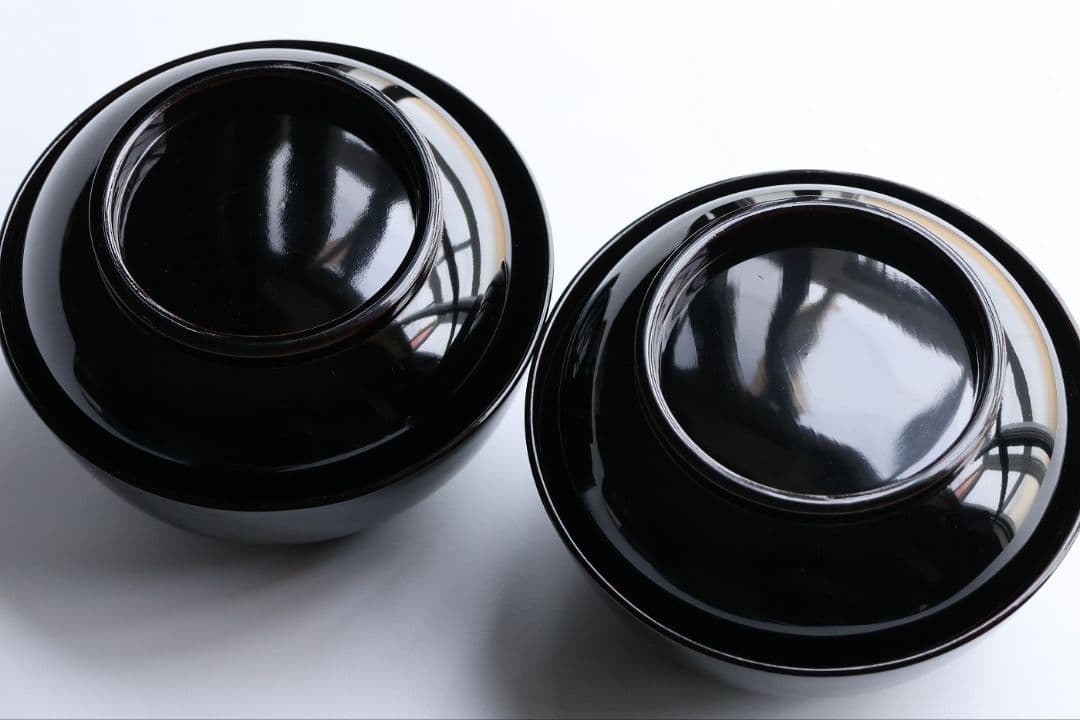 【MB281】加賀蒔絵 天然木漆塗 打出の小槌稲穂金蒔絵 黒塗椀 二客 大正昭和