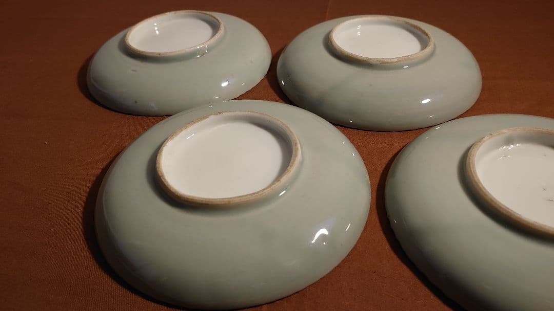 李朝　青磁　中皿　菓子皿　蔵出し　古玩　４客