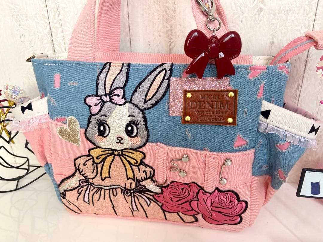 デニムリメイクバッグS ピンクワンピうさぎ