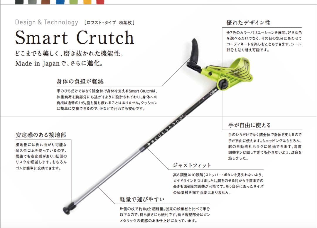 リハビリ用ロフストランドクラッチ杖 イエローL レギュラー