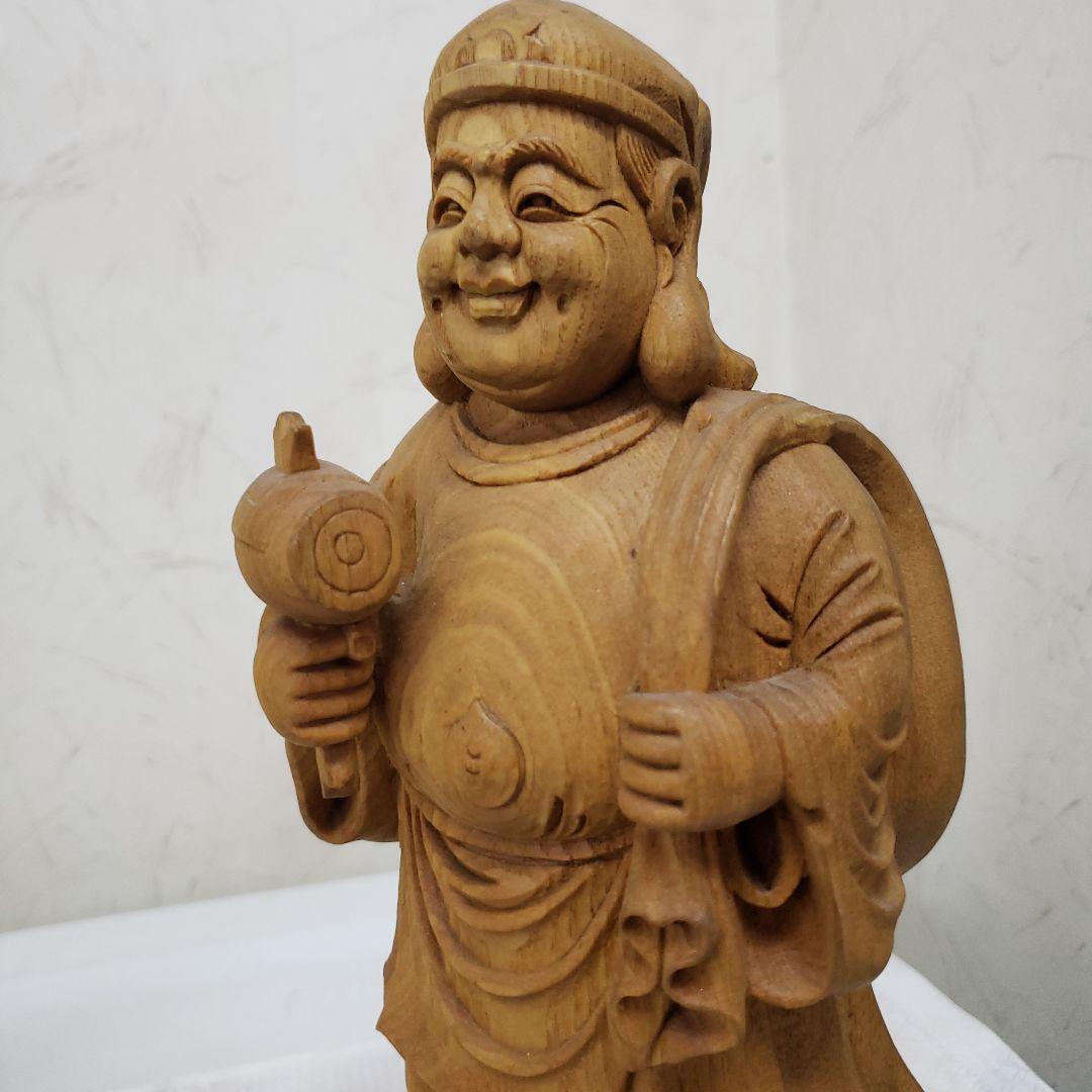 蔵出し特価風水縁起物木製恵比寿大黒像 2体セット展示物 高27cm神棚の脇に最適