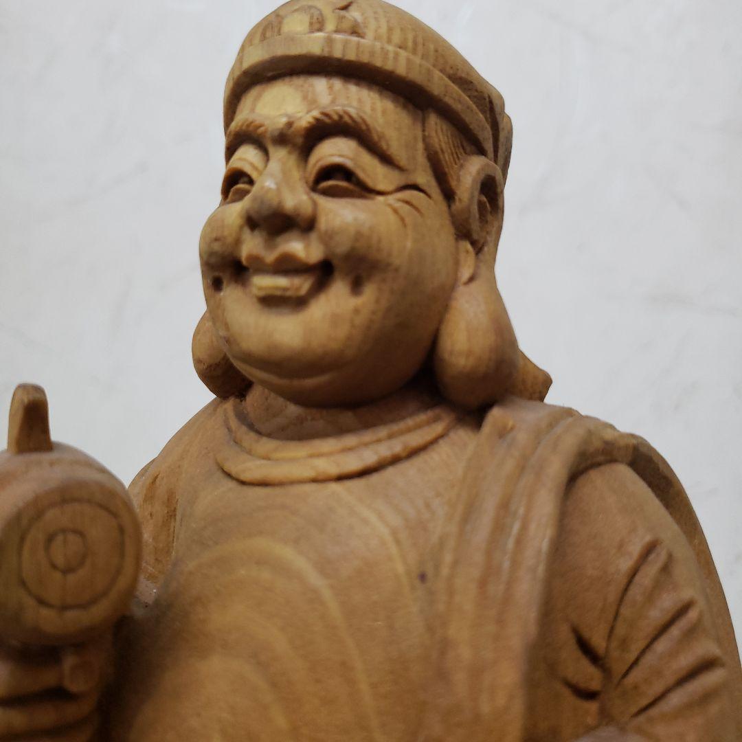 蔵出し特価風水縁起物木製恵比寿大黒像 2体セット展示物 高27cm神棚の脇に最適
