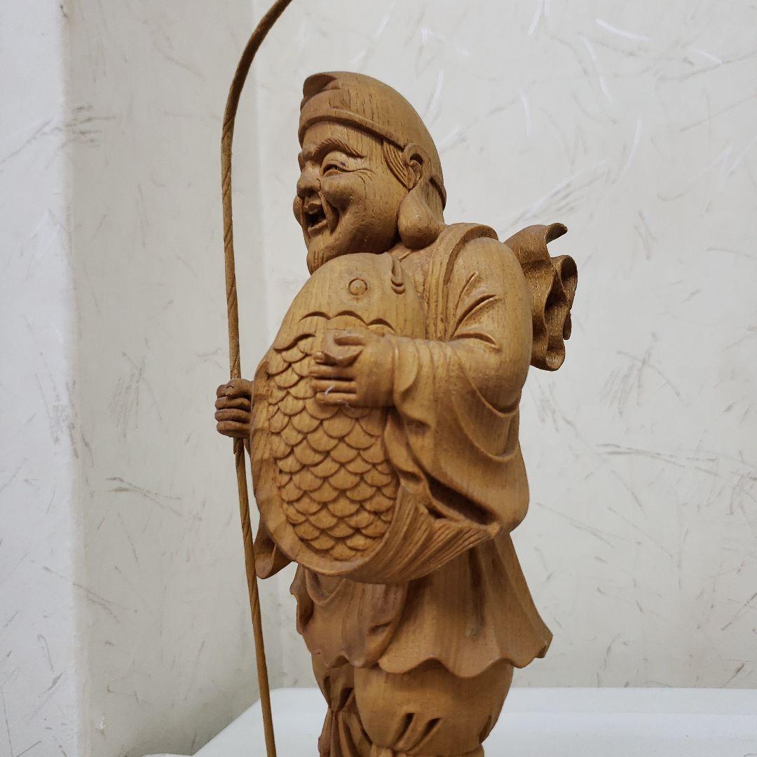 蔵出し特価風水縁起物木製恵比寿大黒像 2体セット展示物 高27cm神棚の脇に最適