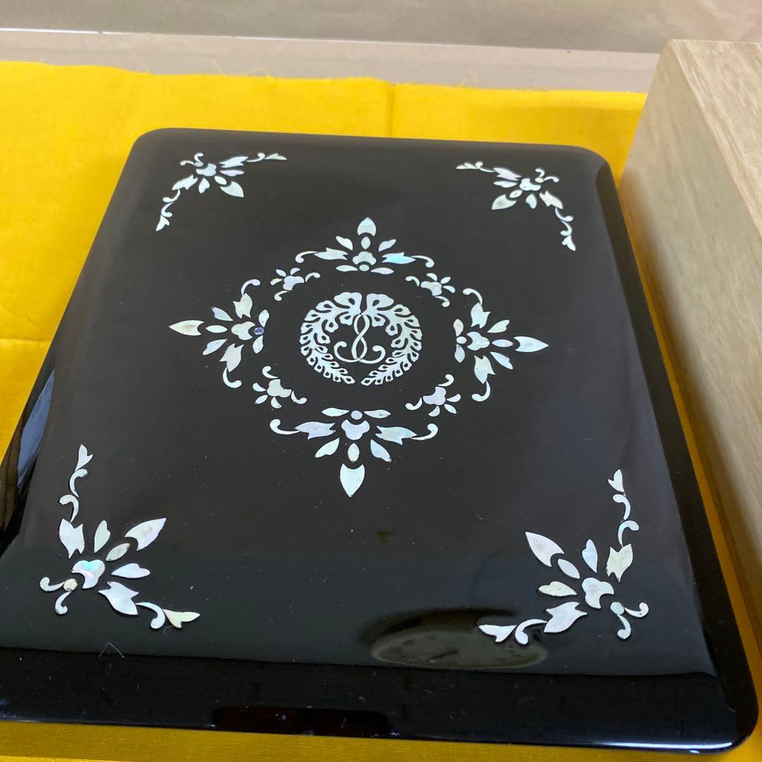 木製　硯箱　貝模様　木箱入　未使用