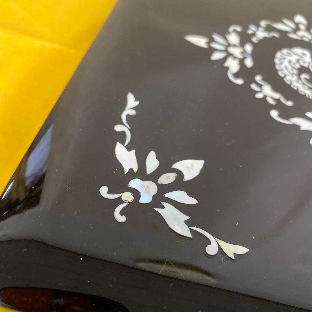 木製　硯箱　貝模様　木箱入　未使用