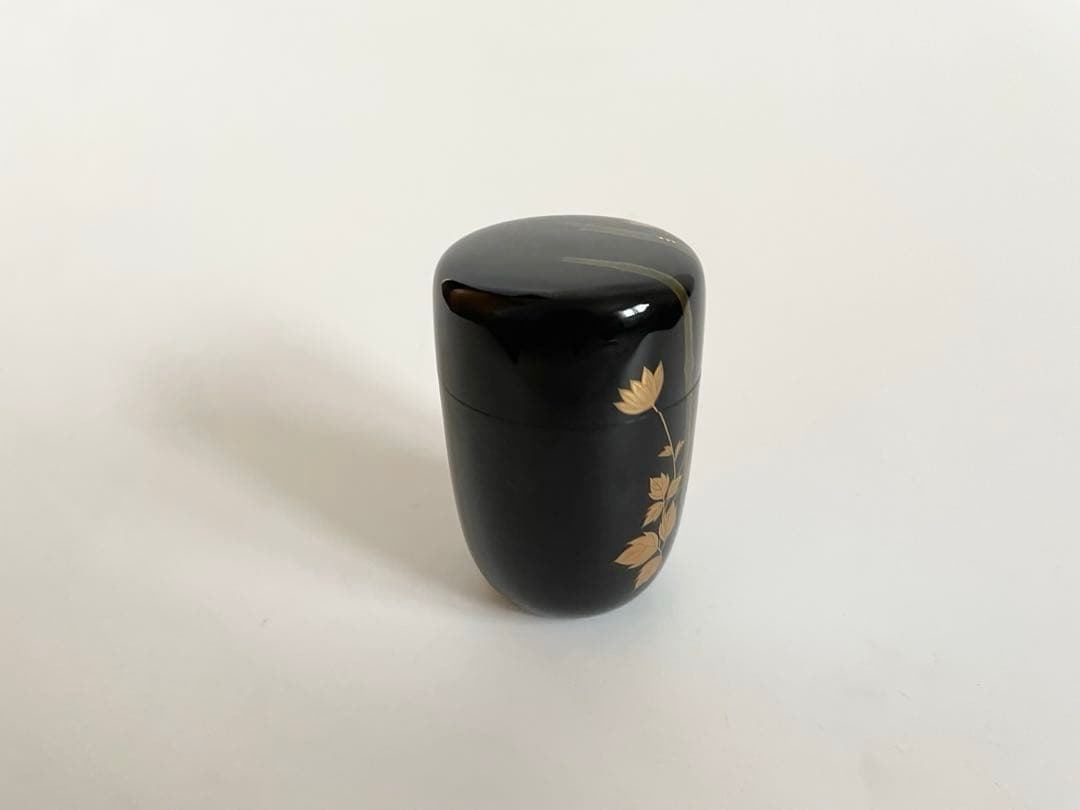 茶道具　井筒鳳斎　鉄仙長棗　細棗　共箱　鉄仙金蒔絵