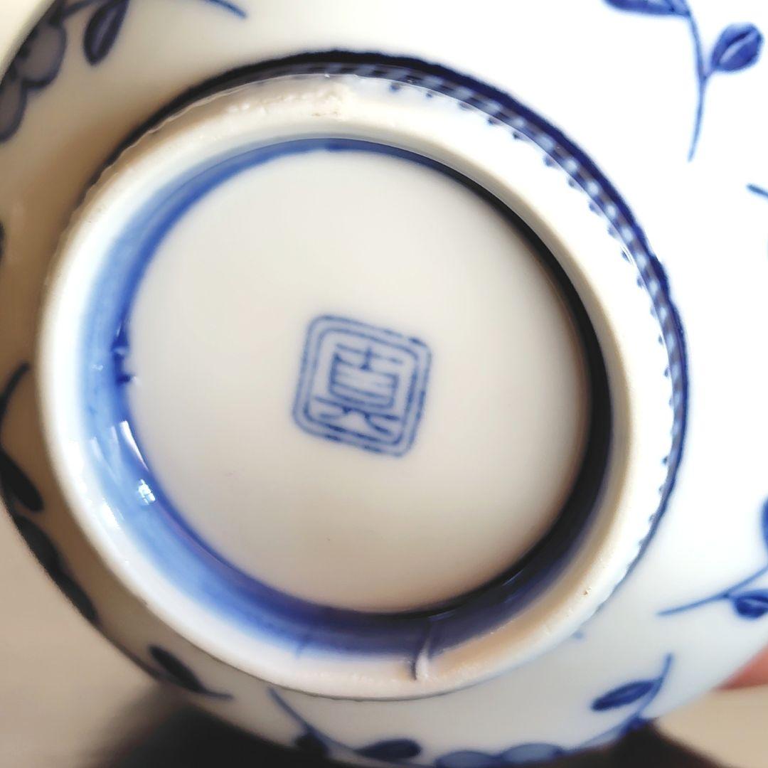 伊万里 染付 蓋付き茶碗 6客 飯碗 梅 レトロ アンティーク 春