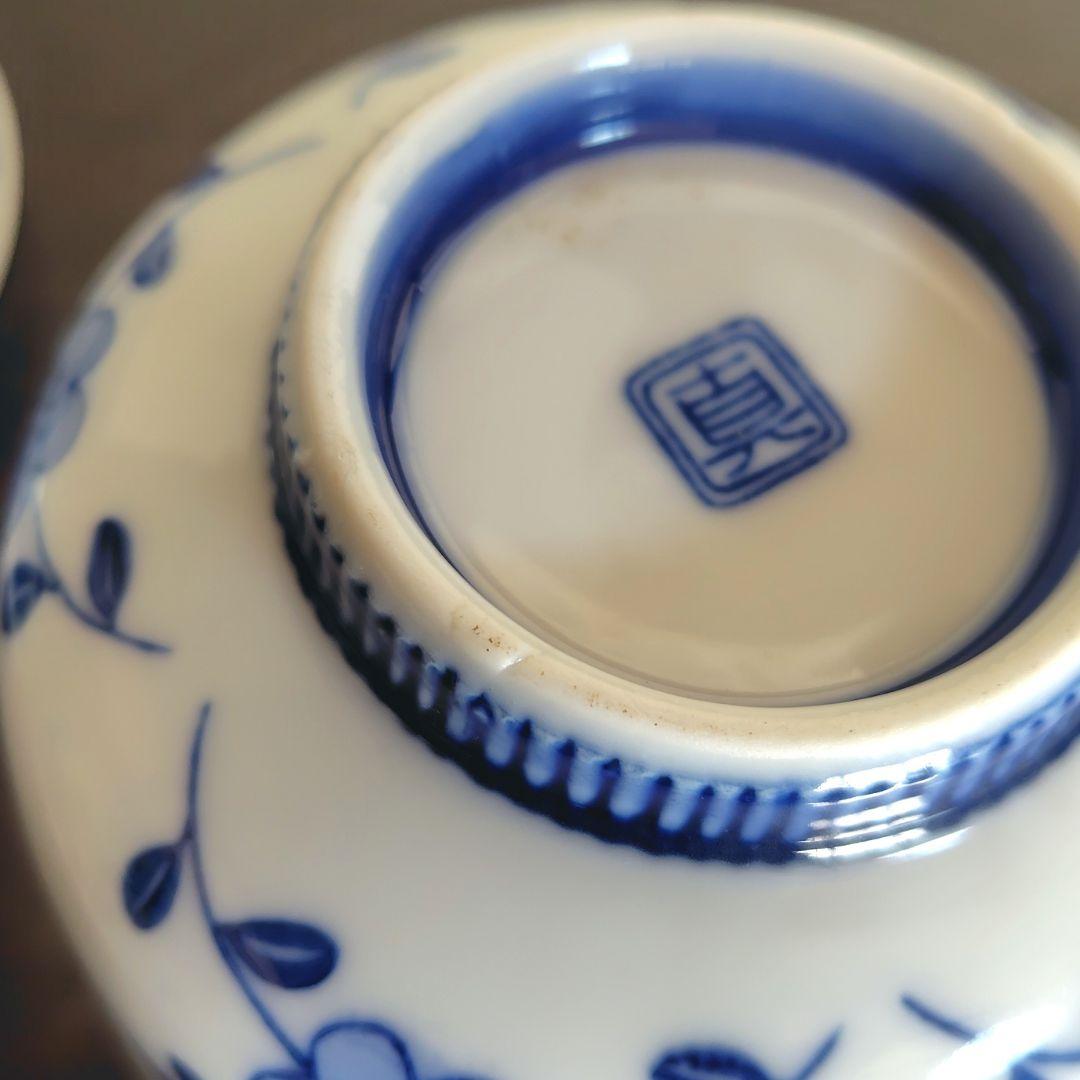 伊万里 染付 蓋付き茶碗 6客 飯碗 梅 レトロ アンティーク 春