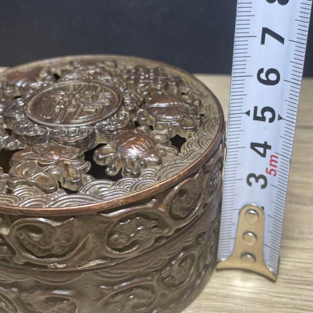 銅 細工 八宝開蓋香炉 香道具 墨盒 文房具 装飾品 工芸品 置物
