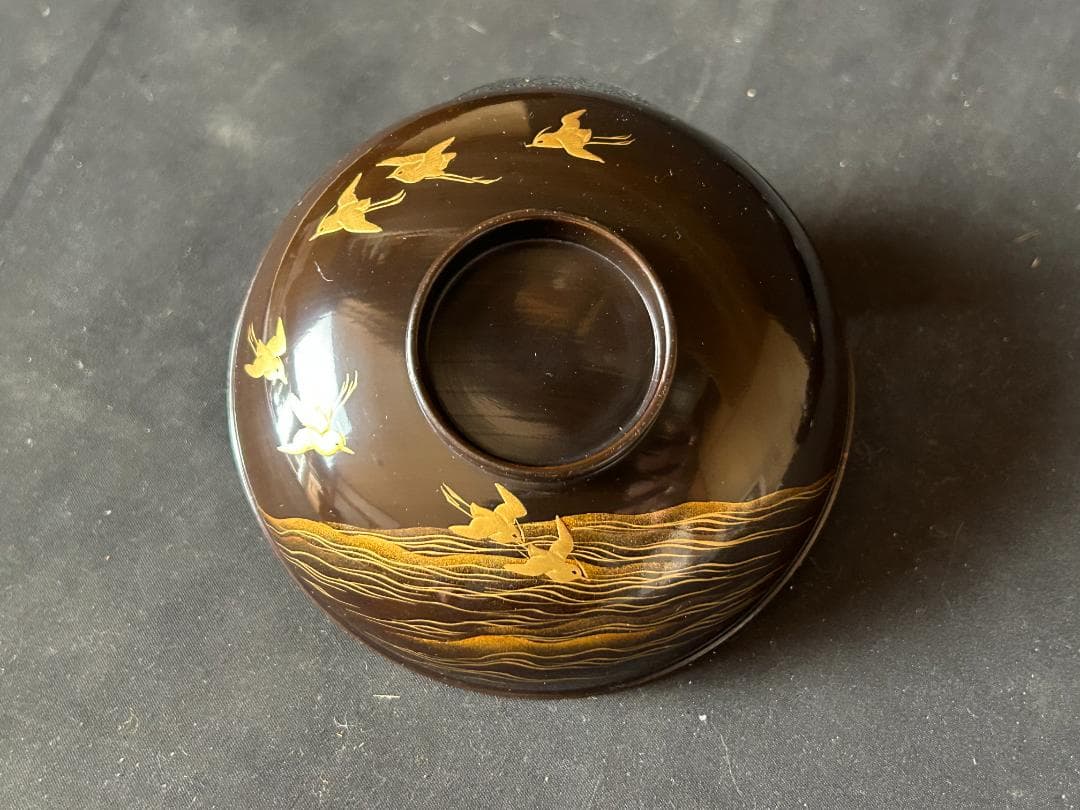 時代 輪島塗 本金蒔絵 絵替り 黒塗 天然木 吸物椀 9客 茶懐石道具980