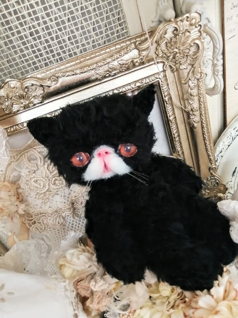 くせっ毛♡エキゾチック子猫ちゃん♡黒猫♡アートドール♡ぬいぐるみ♡