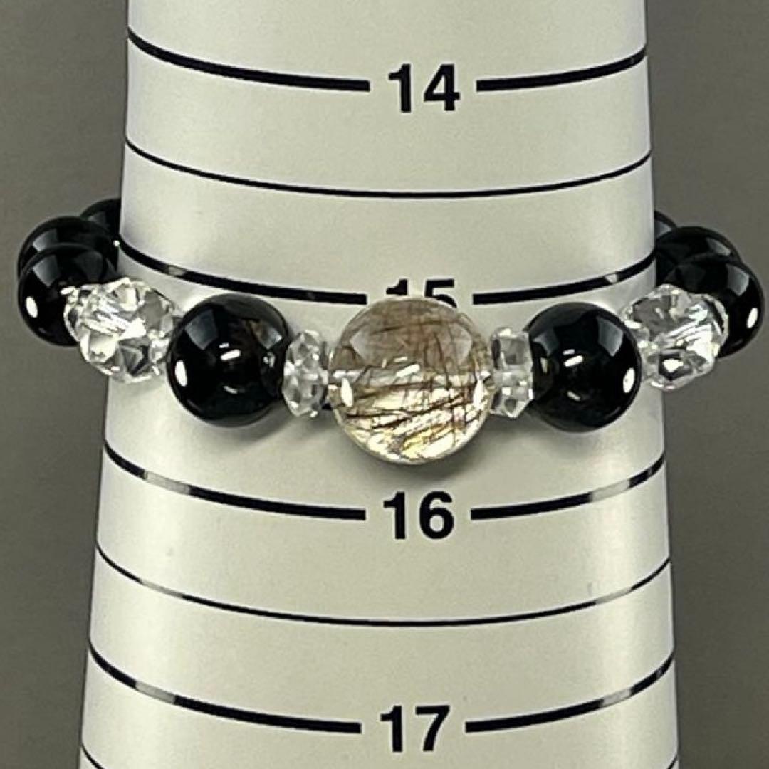 BRY1013⭐️ブラックルチル・ガーネット・水晶ブレスレット⭐️高品質　天然石