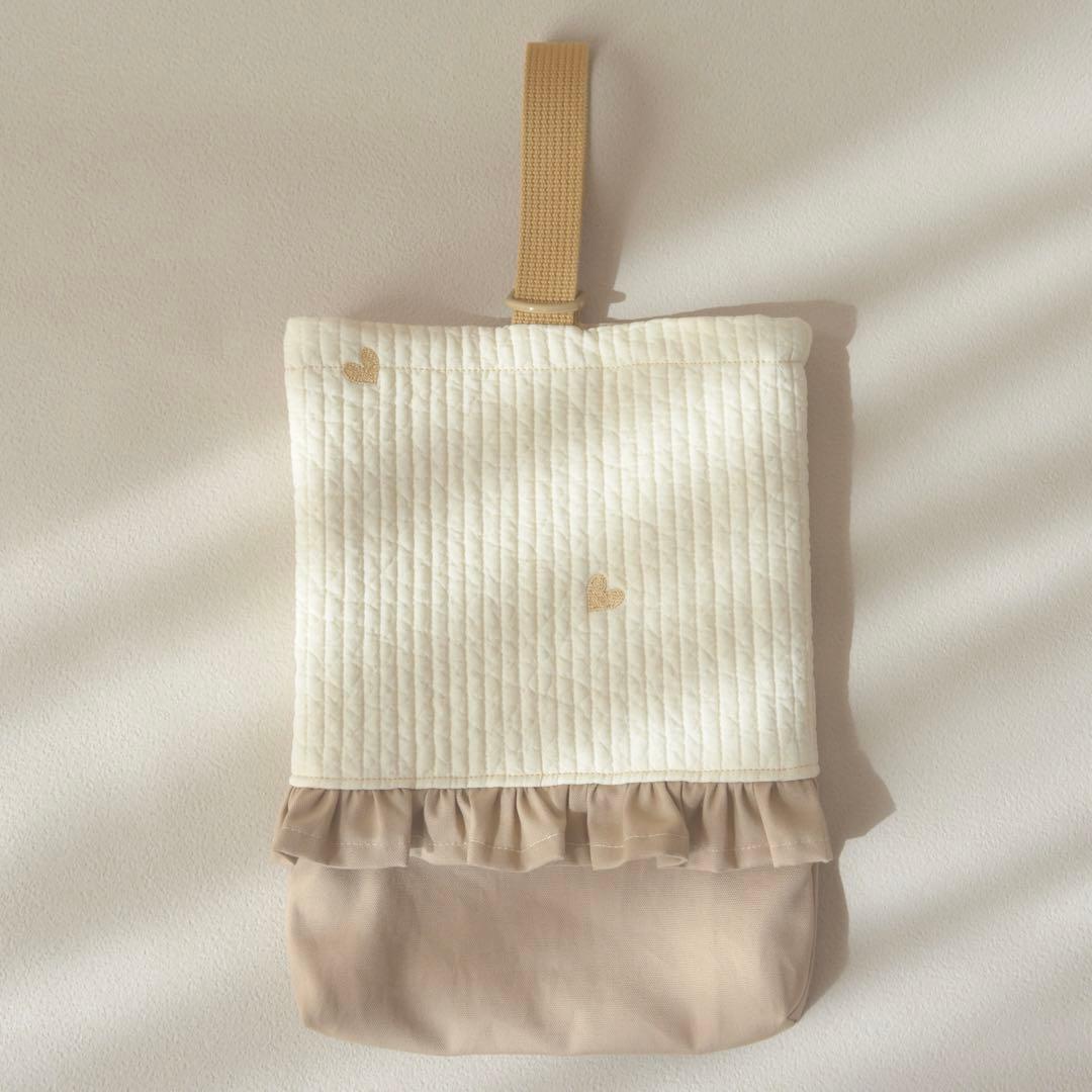 ハート刺繍ヌビ×フリル　入園入学3点セット/レッスンバッグ 上履き入れ 体操着袋