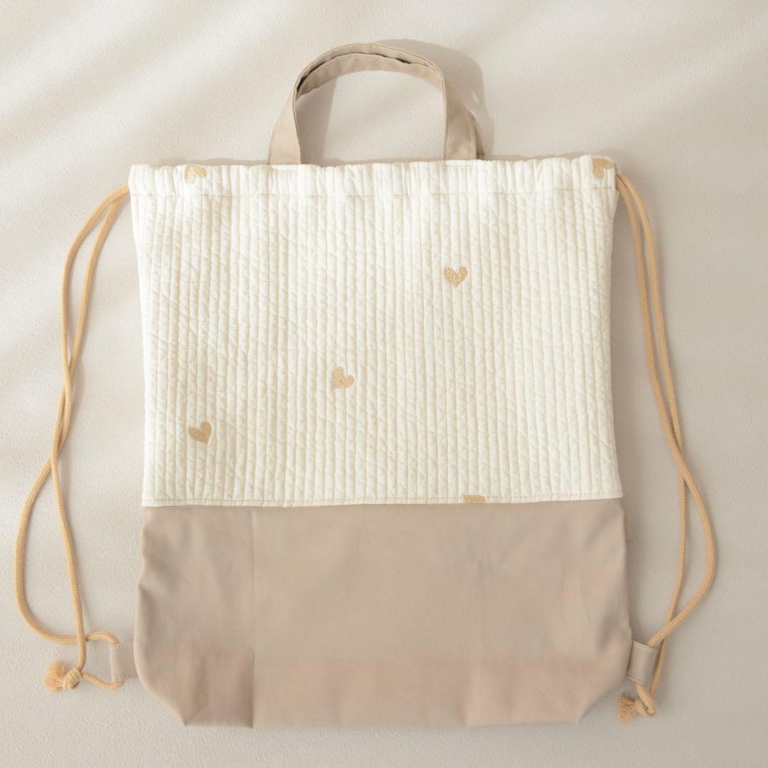 ハート刺繍ヌビ×フリル　入園入学3点セット/レッスンバッグ 上履き入れ 体操着袋
