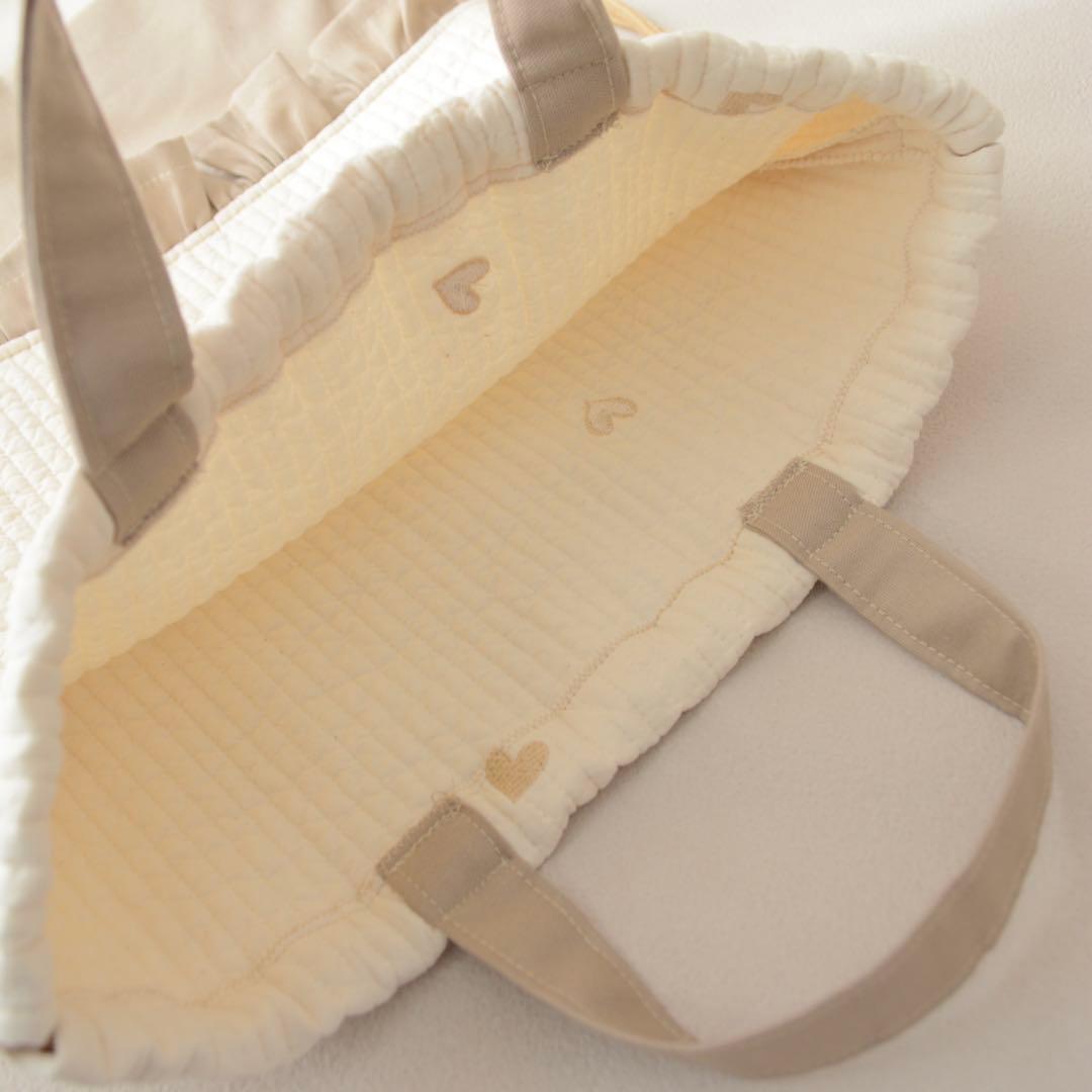ハート刺繍ヌビ×フリル　入園入学3点セット/レッスンバッグ 上履き入れ 体操着袋