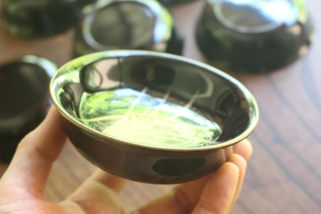 デッドストック！時代金縁黒漆に優美な草花蒔絵の映える小皿6点（検輪島塗蒔絵皿