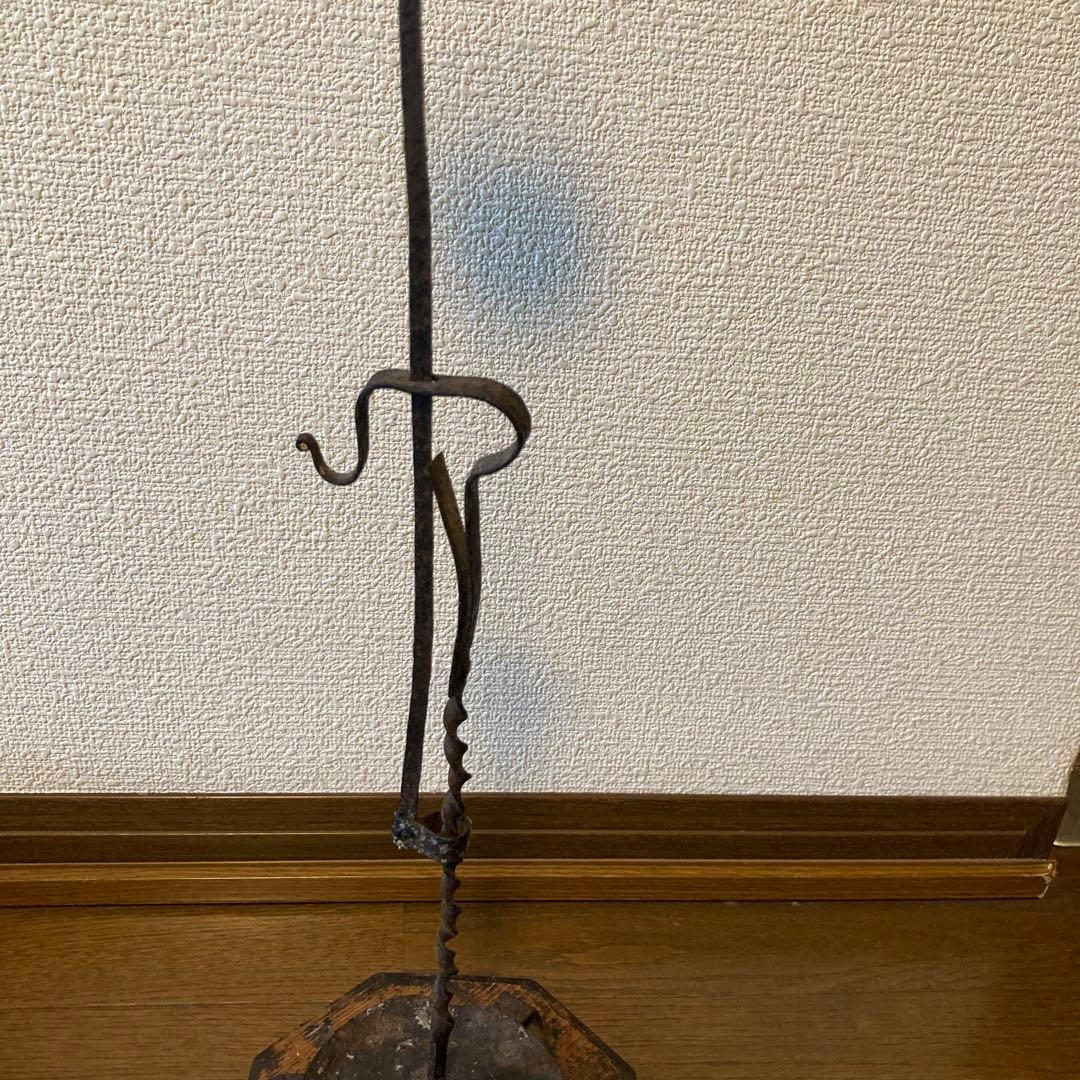 蝋燭立て　古鉄　木製　伸縮性　アンティーク　古道具