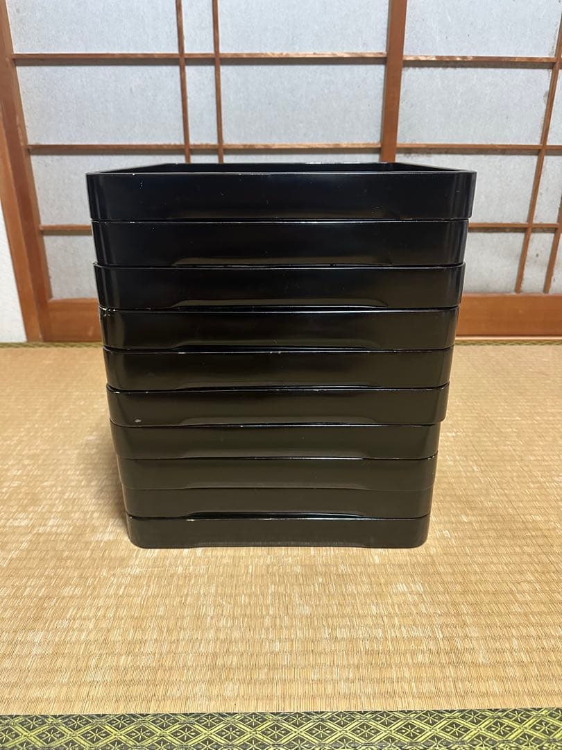 【10客セット】輪島塗 角膳 漆器 黒塗 蒔絵 鳥 花 お盆 折敷 アンティーク