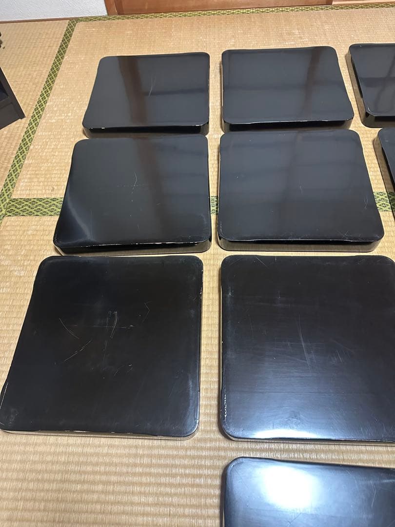 【10客セット】輪島塗 角膳 漆器 黒塗 蒔絵 鳥 花 お盆 折敷 アンティーク