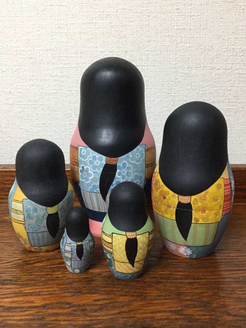 ひな祭りセール♪ロシア雑貨☆着物マトリョーシカ(5P)和風猫ボボワ作オマケ付き♪