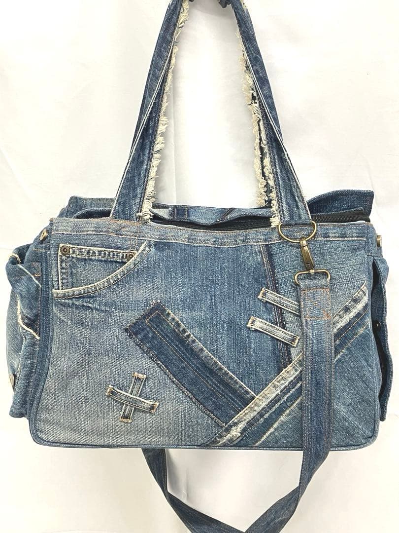 S1-68 美品 Ragstar デニムキャリーバッグ BOX型2way 1点物