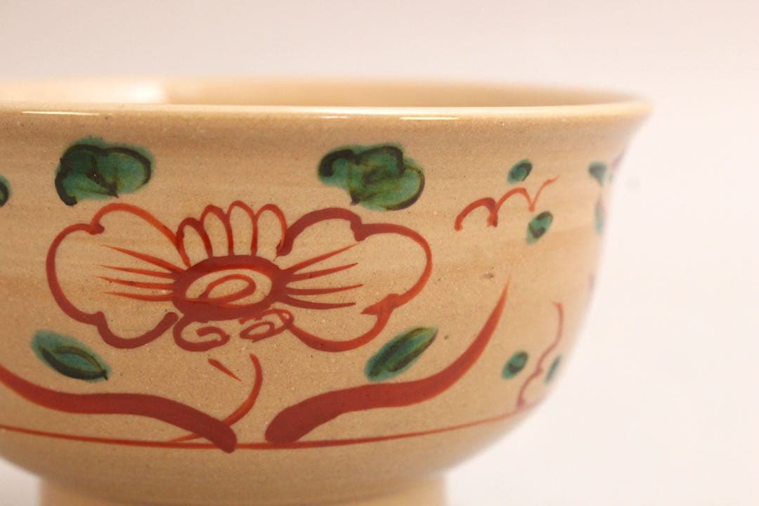 No5042 一字「華」　赤絵安南茶碗　共箱　栞付　茶道具　抹茶碗　送料無料
