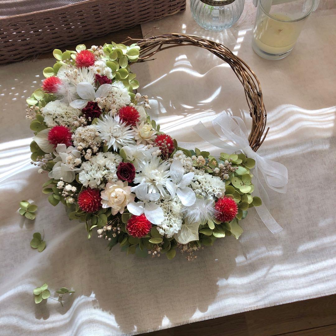 ＊Natural＊ミニバラと千日紅のホワイトリース☆ドライフラワーリース