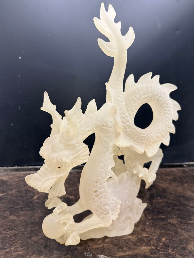 翡翠風ドラゴン彫刻 置物 2点セット