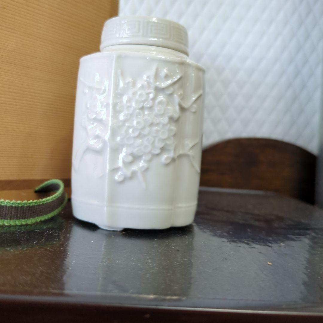 茶心壺　白磁花彫　平安石亭　茶器 浮彫り花模様 茶道具　煎茶　木箱　梅