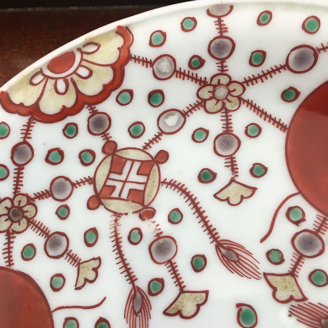 甲斐マロン様リクエス 古伊万里　赤玉瓔珞文中皿2客　17cm