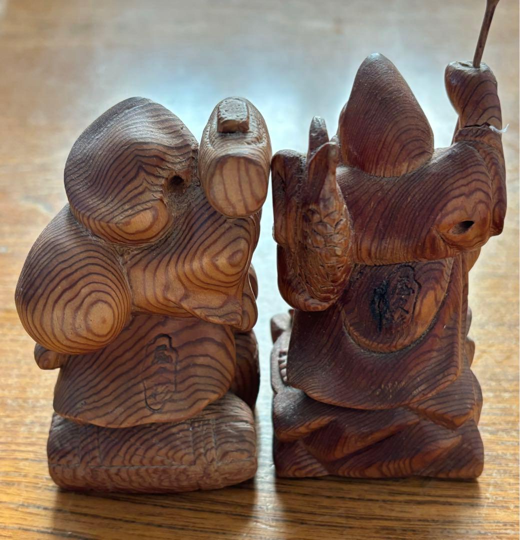 屋久杉　木製七福神神像二福神（大黒天　恵比寿）2体セット