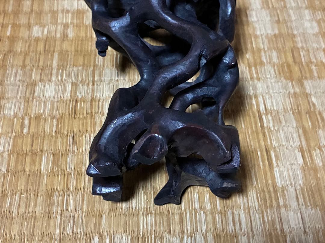天然木 木製 透かし彫り 唐木 花台 架台