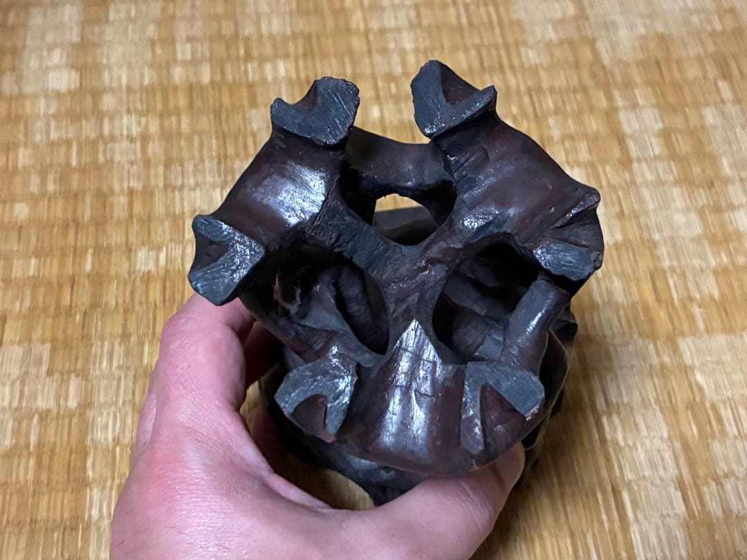 天然木 木製 透かし彫り 唐木 花台 架台