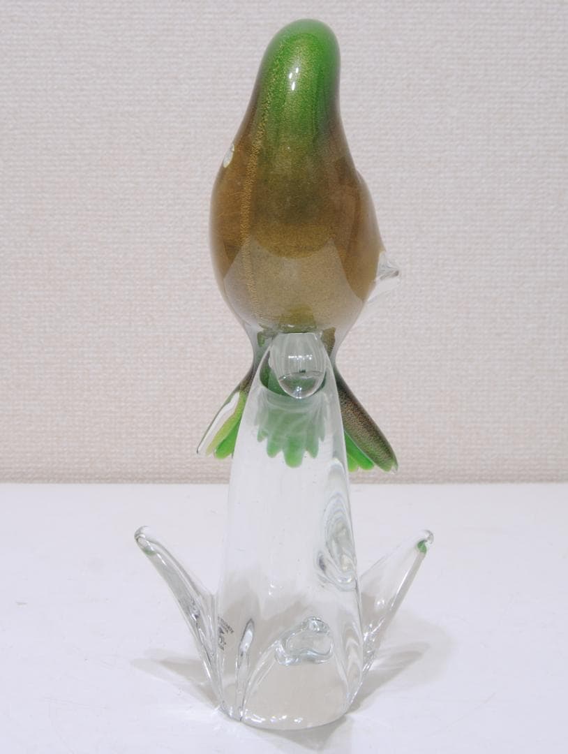 ベネチア ガラス ムラーノ 鳥の置物 オブジェ 緑 金彩 グリーン ゴールド