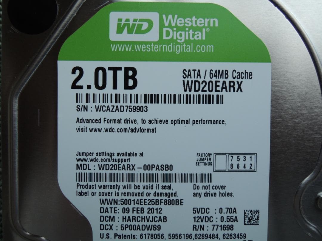WDC WD20EARX-00PASB0 2TB 2台セット